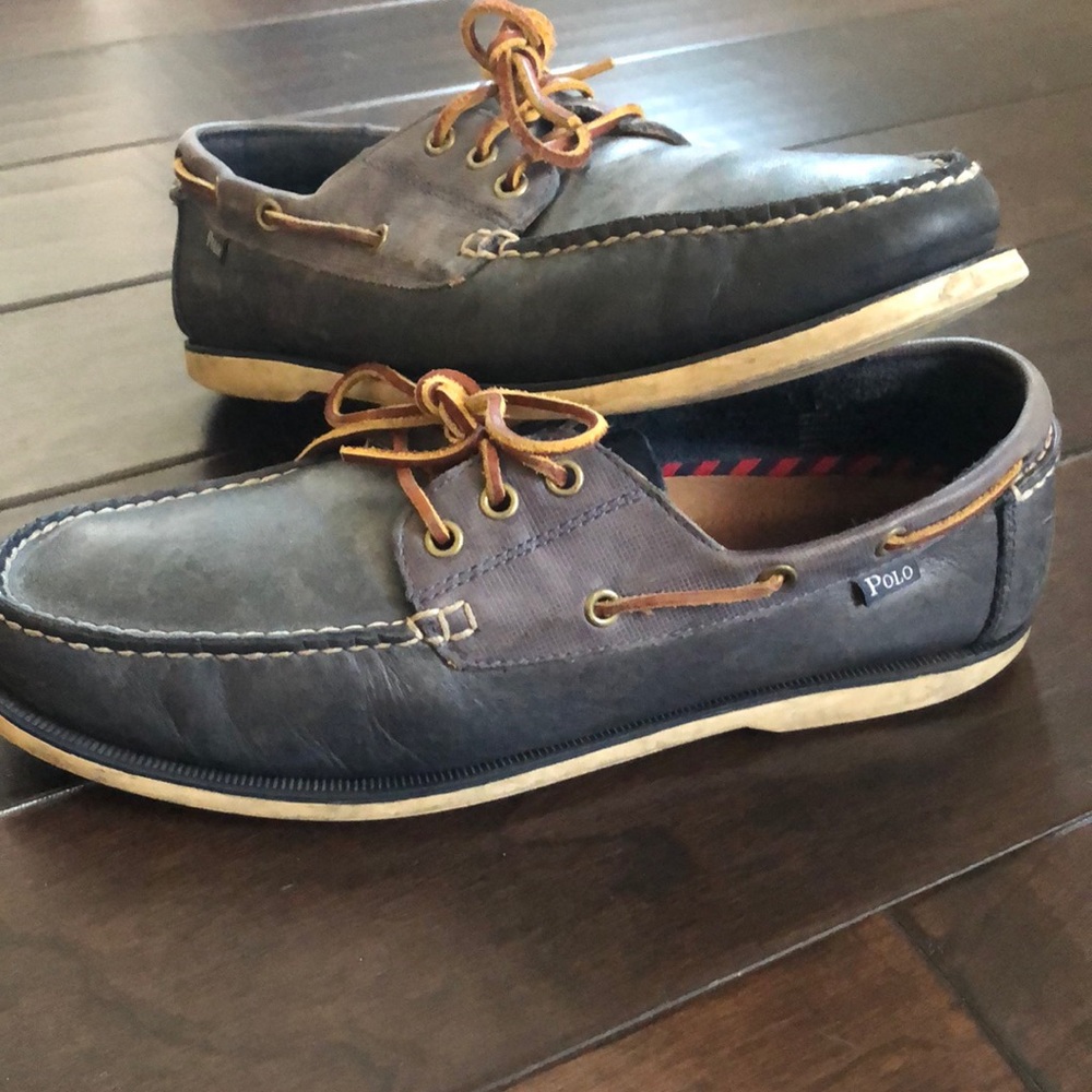 Polo Ralph Lauren 11 Leather Boat Shoes Navy Blue